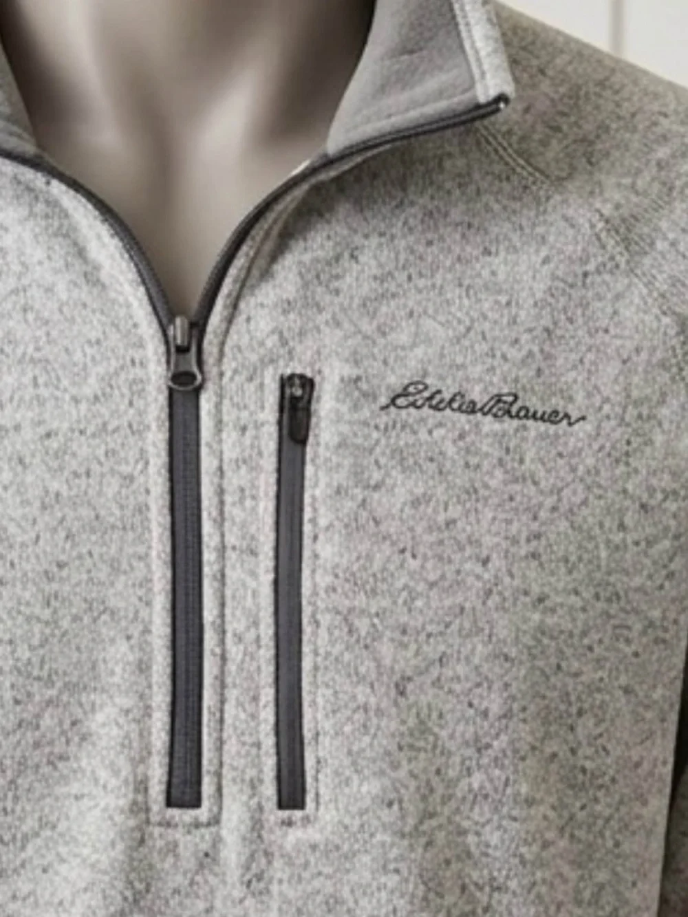 Eddie Bauer Men’s Sweater Fleece 1/4 Zip Pullover - Light Gray (Size XL)